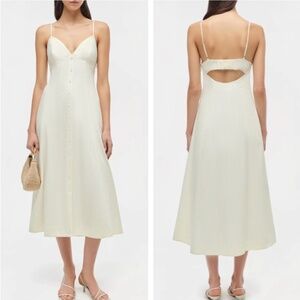 BEST SIMKHAI Honor Cotton Midi Dress - Buttercream Stripe Yellow White Casual
